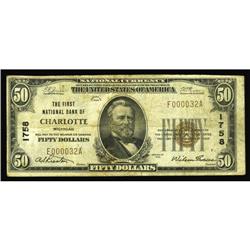 Charlotte, MI - $50 1929 Ty. 1 The First NB Charlotte, MI