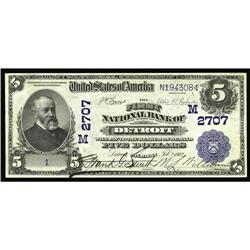 Detroit, MI - $5 1902 Date Back Fr. 590 The First NB Ch Detroit, MI