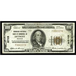 Detroit, MI - $100 1929 Ty. 1 Guardian NB of Commerce C Detroit, MI