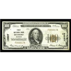 Detroit, MI - $100 1929 Ty. 1 First NB Ch. # 10527This Detroit, MI