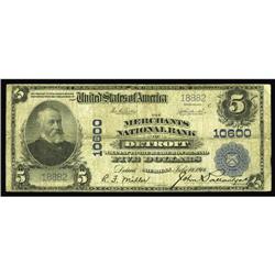 Detroit, MI - $5 1902 Plain Back Fr. 605 The Merchants Detroit, MI