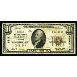 Marshall, MI - $10 1929 Ty. 1 The First NB Ch. # 1515Th Marshall, MI