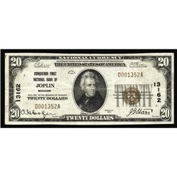 Joplin, MO - $20 1929 Ty. 1 Conqueror First NB Ch. # 1 Joplin, MO
