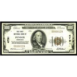 Pender, NE - $100 1929 Ty. 1 The First NB Ch. # 4791Thi Pender, NE