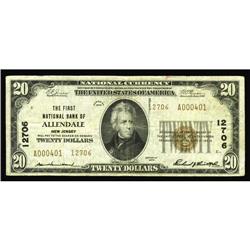 Allendale, NJ - $20 1929 Ty. 2 The First NB Ch. # 1270 Allendale, NJ