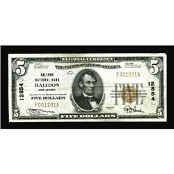 Haledon, NJ - $5 1929 Ty. 1 The Haledon NB Ch. # 12854T Haledon, NJ