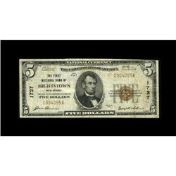 Hightstown, NJ - $5 1929 Ty. 1 The First NB Ch. # 1737 Hightstown, NJ