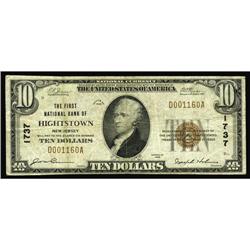 Hightstown, NJ - $10 1929 Ty. 1 The First NB Ch. # 173 Hightstown, NJ