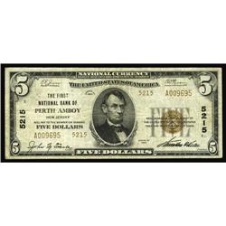 Perth Amboy, NJ - $5 1929 Ty. 2 The First NB Ch. # 521 Perth Amboy, NJ