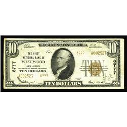 Westwood, NJ - $10 1929 Ty. 2 The First NB Ch. # 8777A Westwood, NJ