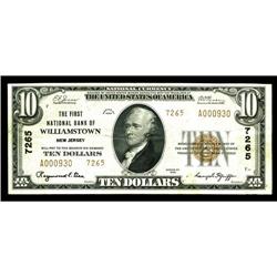 Williamstown, NJ - $10 1929 Ty. 2 The First NB Ch. # 72 Williamstown, NJ