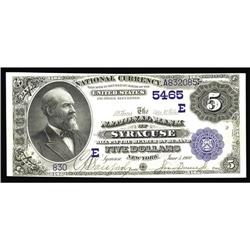 Syracuse, NY - $5 1882 Date Back Fr. 537 NB Ch. # (E) Syracuse, NY