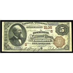 Charlotte, NC - $5 1882 Brown Back Fr. 474 The Commerci Charlotte, NC