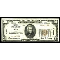 Ada, OH - $20 1929 Ty. 1 The First NB Ch. # 5425We sol Ada, OH