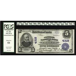 Cleveland, OH - $5 1902 Plain Back Fr. 601 The Central Cleveland, OH