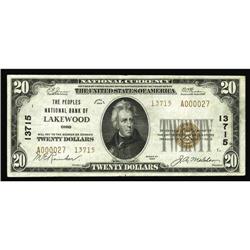 Lakewood, OH - $20 1929 Ty. 2 The Peoples NB Lakewood, OH