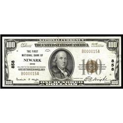Newark, OH - $100 1929 Ty. 1 The First NB Ch. # 858Whi Newark, OH