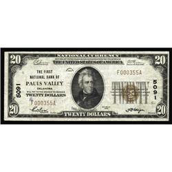 Pauls Valley, OK - $20 1929 Ty. 1 The First NB Ch. # 5 Pauls Valley, OK