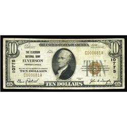 Elverson, PA - $10 1929 Ty. 1 The Elverson NB Ch. # 107 Elverson, PA
