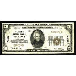 Hickory, PA - $20 1929 Ty. 1 The Farmers NB Ch. # 7405T Hickory, PA