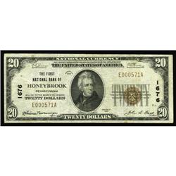 Honeybrook, PA - $20 1929 Ty. 1 The First NB Ch. # 1676 Honeybrook, PA