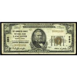 Lancaster, PA - $50 1929 Ty. 1 The Lancaster County NB Lancaster, PA