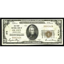Oil City, PA - $20 1929 Ty. 1 The First NB Ch. # 173Thi Oil City, PA