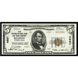 Reading, PA - $5 1929 Ty. 2 The Reading NB & TC Ch. # 4 Reading, PA