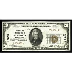 Shamokin, PA - $20 1929 Ty. 1 The West End NB Ch. # 128 Shamokin, PA