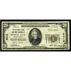 Spring City, PA - $20 1929 Ty. 1 The NB Ch. # 2018This Spring City, PA