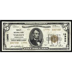 Yardley, PA - $5 1929 Ty. 2 Yardley NB Ch. # 13950Just Yardley, PA