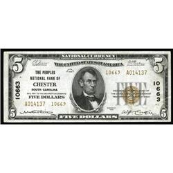 Chester, SC - $5 1929 Ty. 2 The Peoples NB Ch. # 10663 Chester, SC