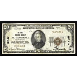 Saint Lawrence, SD - $20 1929 Ty. 1 The First NB Ch. # Saint Lawrence, SD