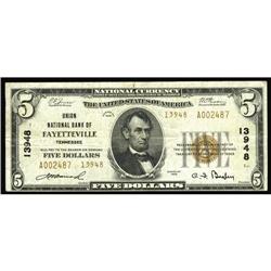 Fayetteville, TN - $5 1929 Ty. 2 Union NB Ch. # 13948O Fayetteville, TN