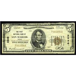San Marcos, TX - $5 1929 Ty. 1 The First NB Ch. # 3346 San Marcos, TX