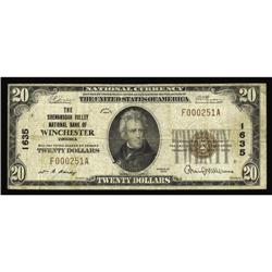 Winchester, VA - $20 1929 Ty. 1 The Shenandoah Valley N Winchester, VA