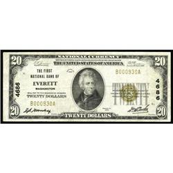 Everett, WA - $20 1929 Ty. 1 The First NB Ch. # 4686Off Everett, WA