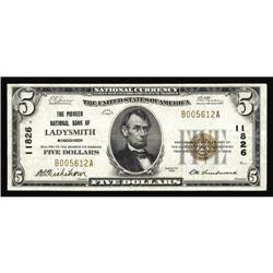 Ladysmith, WI - $5 1929 Ty. 1 The Pioneer NB Ch. # 118 Ladysmith, WI