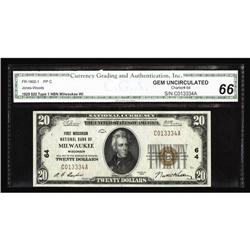 Milwaukee, WI - $20 1929 Ty. 1 The First NB Ch. # 64A Milwaukee, WI