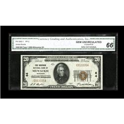 Milwaukee, WI - $20 1929 Ty. 1 The First NB Ch. # 64An Milwaukee, WI