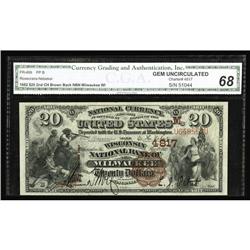 Milwaukee, WI - $20 1882 Brown Back Fr. 499 The Wiscons Milwaukee, WI