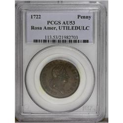 1722 PENNY Rosa Americana Penny AU53 PCGS. Breen-114.