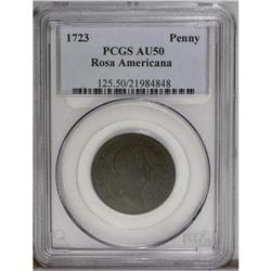1723 PENNY Rosa Americana Penny AU50 PCGS. Breen-122.
