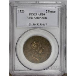 1723 2PENCE Rosa Americana Twopence AU50 PCGS. Breen-9