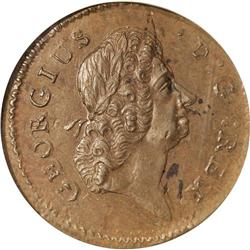 1723 FARTH Hibernia Farthing, D:G:REX--Double Struck--