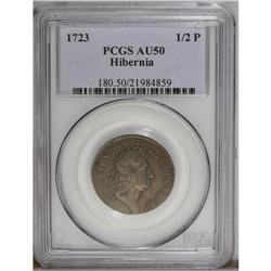 1723 1/2P Hibernia Halfpenny AU50 PCGS. Breen-158. Sma