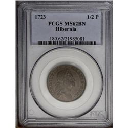 1723 1/2P Hibernia Halfpenny MS62 Brown PCGS. Breen-16
