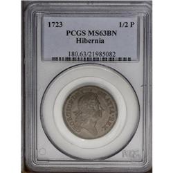 1723 1/2P Hibernia Halfpenny MS63 Brown PCGS. Breen-15