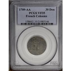 1709-AA 30DEN French Colonies 30 Deniers VF35 PCGS. Br