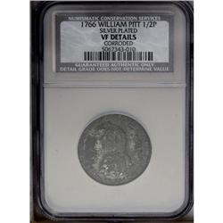 1766 1/2P Pitt Halfpenny, Silver Plated--Corroded--NCS